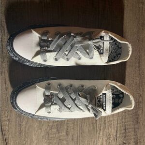 Converse White Canvas Sneakers with Silver Laces black gums